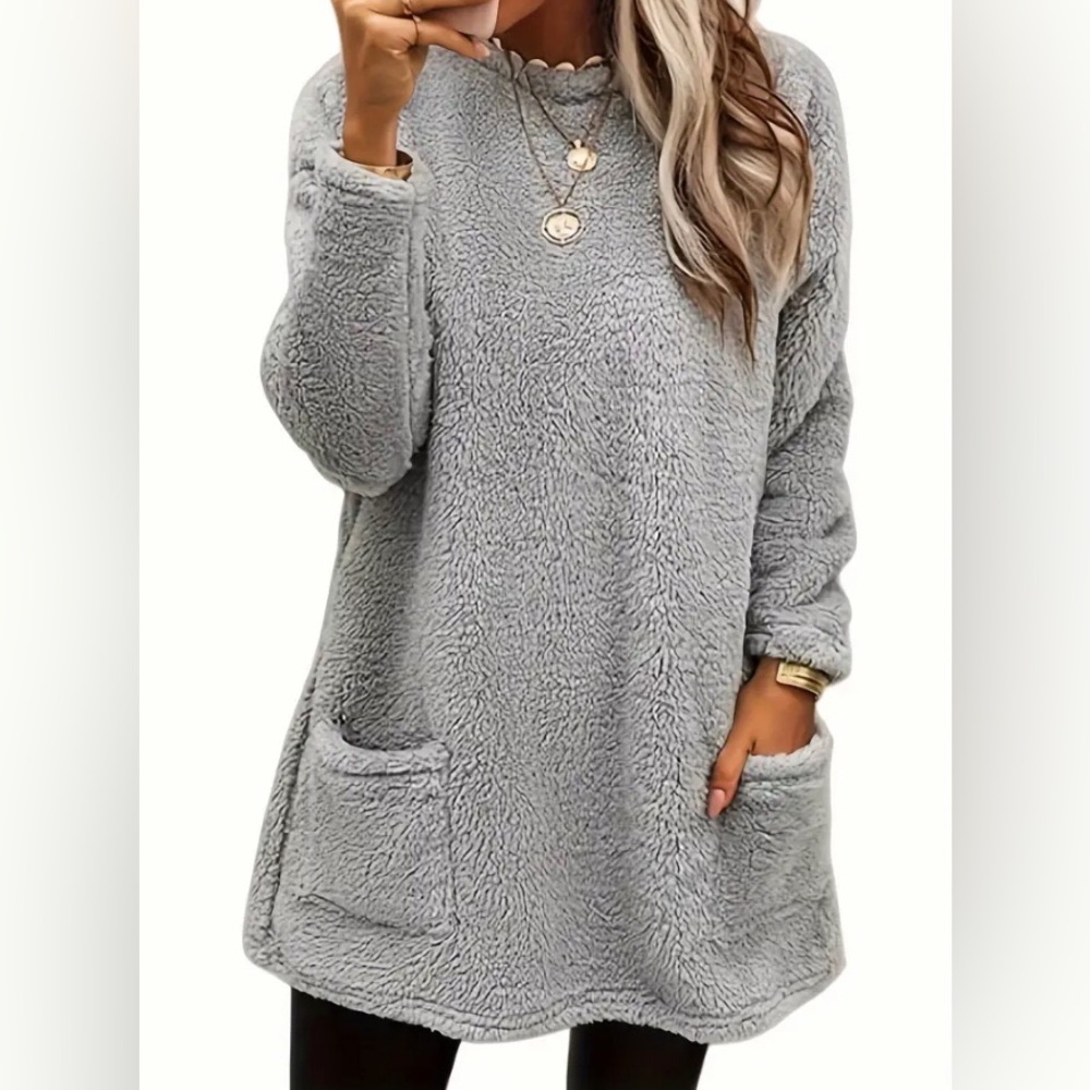 Women winter fleece dress gray size S fleece dress